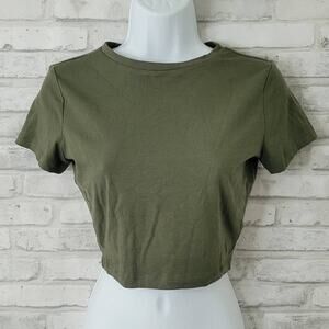 Wild Fable Cropped Y2K Style Olive Green Blouse Womens Small